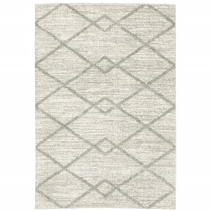 5' X 8' Ivory And Grey Geometric Shag Power Loom Stain Resistant Area Rug - 606114613879 5' X 8' Ivory And Grey Geometric Shag Power Loom Stain Resistant Area Rug - 606114613879