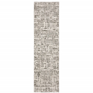 2' X 8' Ivory Grey Charcoal Brown And Beige Abstract Power Loom Stain Resistant Runner Rug - 606114607601