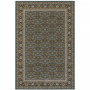 Homeroots Home Decor 5' X 8' Oriental Area Rug, Navy Blue Green Red Ivory Yellow, Power Loom Stain Resistant