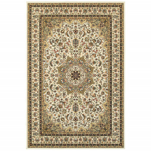 Homeroots Home Decor 5' x 8' Ivory and Beige Machine Woven Oriental Indoor Area Rug
