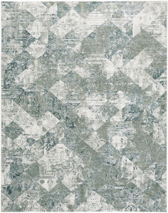 8' X 10' Green And Ivory Patchwork Distressed Stain Resistant Area Rug - 606114121329