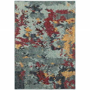 Homeroots Home Decor 3' x 5' Abstract Area Rug, Blue and Red, Power Loom Stain Resistant