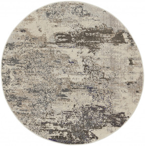 5' X 5' Ivory And Grey Round Abstract Power Loom Non Skid Area Rug - 606114458975