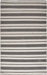 Homeroots Home Decor 5' x 8' Black and White Striped Dhurrie Hand Woven Stain Resistant Area Rug, Black and White, Hand Woven