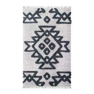 5' X 8' Ivory And Charcoal Wool Geometric Flatweave Handmade Stain Resistant Area Rug With Fringe - 606114076834 5' X 8' Ivory And Charcoal Wool Geometric Flatweave Handmade Stain Resistant Area Rug With Fringe - 606114076834