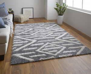 Homeroots Home Decor 9' x 12' Gray and Ivory Geometric Power Loom Stain Resistant Area Rug