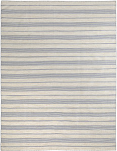 5' X 8' Blue Ivory And Tan Striped Dhurrie Hand Woven Stain Resistant Area Rug - 606114110156