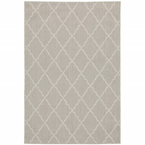 7' X 9' Gray And Ivory Indoor Outdoor Area Rug