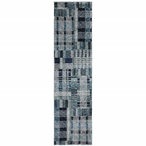 Homeroots Home Decor 2' X 8' Blue Geometric Power Loom Stain Resistant Runner Rug