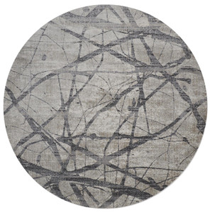 '9' Taupe Gray And Ivory Round Abstract Stain Resistant Area Rug - 606114114000