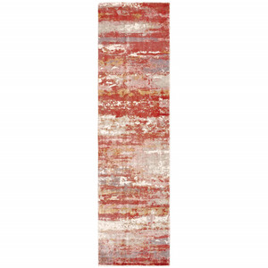 Homeroots Home Decor 2' x 10' Pink and Red Abstract Hand Loomed Stain Resistant Runner Rug