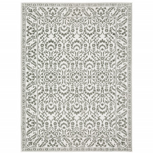 Homeroots Home Decor 5' x 8' Grey and White Floral Power Loom Stain Resistant Area Rug, Grey and White, Power Loom
