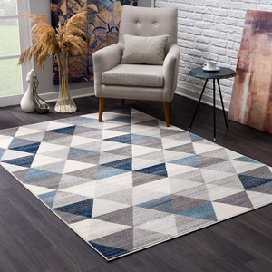 Homeroots Home Decor 8' x 11' Navy Blue Geometric Diamond Area Rug