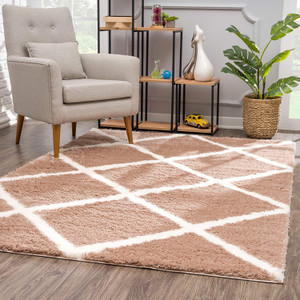 5’ x 8’ Beige and White Modern Lattice Area Rug - 808230025011