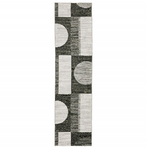 2' X 8' Charcoal Grey And Ivory Geometric Power Loom Stain Resistant Runner Rug - 606114622482 2' X 8' Charcoal Grey And Ivory Geometric Power Loom Stain Resistant Runner Rug - 606114622482