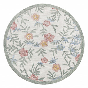 Homeroots Home Decor 6' Round Gray Floral Traditional Area Rug