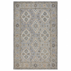 5’ x 8’ Blue and Tan Traditional Area Rug - 808230060524