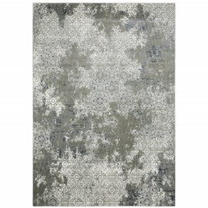 5' X 8' Ivory Grey Blue And Taupe Abstract Power Loom Stain Resistant Area Rug - 606114600763