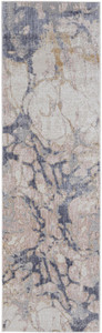8' Tan And Blue Abstract Power Loom Distressed Runner Rug - 606114133599