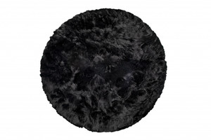 Homeroots Home Decor 6' x 6' Black Round Faux Fur Washable Non Skid Area Rug, Black, Round