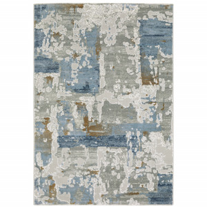 Homeroots Home Decor 6' x 9' Abstract Power Loom Stain Resistant Area Rug, Grey Blue Navy Ivory and Brown
