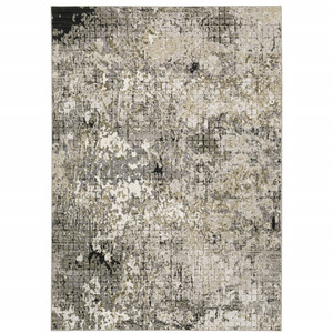 Homeroots Home Decor 6' X 9' Grey Ivory Beige Charcoal Black Tan And Brown Abstract Power Loom Stain Resistant Area Rug