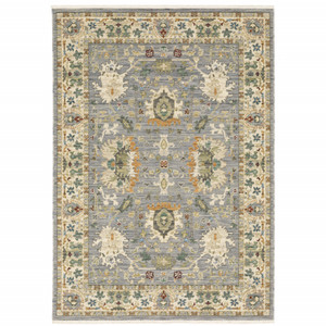 3' X 5' Grey Ivory Orange Teal Green Charcoal Blue And Red Oriental Power Loom Stain Resistant Area Rug With Fringe - 606114604730 3' X 5' Grey Ivory Orange Teal Green Charcoal Blue And Red Oriental Power Loom Stain Resistant Area Rug With Fringe - 606114604730