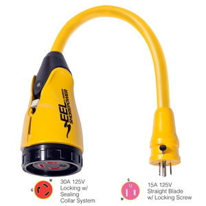 Marinco P15-30 EEL 30A-125V Female to 15A-125V Male Pigtail Adapter - Yellow - 093344051760 Marinco P15-30 EEL 30A-125V Female to 15A-125V Male Pigtail Adapter - Yellow - 093344051760