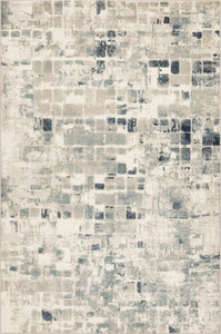 Homeroots Home Decor 8’ x 11’ Beige Blue Abstract Tiles Distressed Area Rug, Beige Blue, 132 x 96 Inches