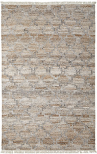 Homeroots Home Decor 5' x 8' Tan, Gray and Ivory Geometric Hand Woven Stain Resistant Area Rug with Fringe