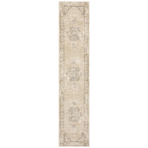 Homeroots Home Decor 3'x12' Beige and Ivory Center Jewel Runner Rug