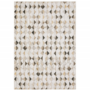 Homeroots Home Decor 8' X 10' Beige Brown Grey And Ivory Geometric Power Loom Stain Resistant Area Rug