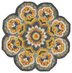 6’ Round Gray And Gold Floret Area Rug - 808230038042 6’ Round Gray And Gold Floret Area Rug - 808230038042