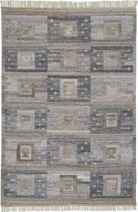 Homeroots Home Decor 5' x 8' Gray, Taupe and Tan Geometric Hand Woven Stain Resistant Area Rug with Fringe