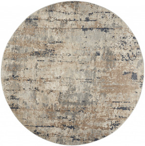 Homeroots Home Decor 8' Round Abstract Power Loom Non Skid Area Rug, Beige and Grey