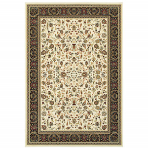 Homeroots Home Decor 10' X 13' Oriental Area Rug, Ivory and Black, Power Loom Stain Resistant