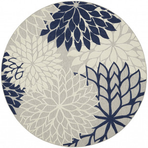 8’ Round Ivory and Navy Indoor Outdoor Area Rug - 4512822809588 8’ Round Ivory and Navy Indoor Outdoor Area Rug - 4512822809588