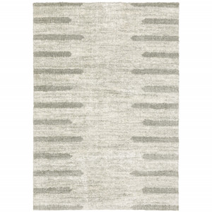 Homeroots Home Decor 8' x 11' Ivory and Grey Geometric Power Loom Stain Resistant Area Rug, Ivory and Grey