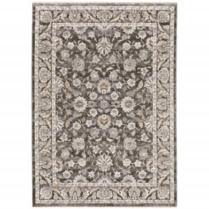 6' X 9' Grey And Ivory Oriental Power Loom Stain Resistant Area Rug With Fringe - 606114605737 6' X 9' Grey And Ivory Oriental Power Loom Stain Resistant Area Rug With Fringe - 606114605737