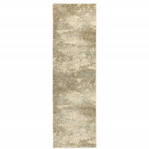 2' X 8' Beige Grey Tan And Gold Abstract Power Loom Stain Resistant Runner Rug - 606114592150