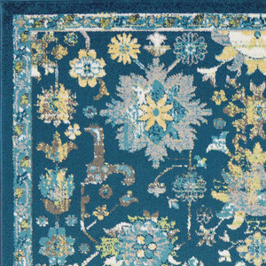 9' x 13' Teal Floral Indoor Area Rug - 4512822916545 9' x 13' Teal Floral Indoor Area Rug - 4512822916545