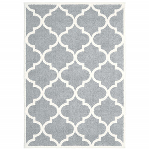 Homeroots Home Decor 8' x 11' Geometric Shag Power Loom Stain Resistant Area Rug, Grey and Ivory