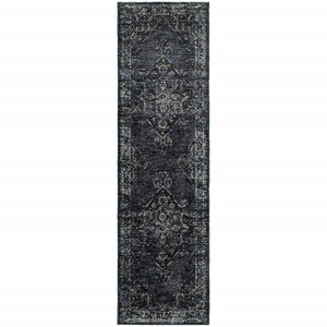 2' X 8' Blue And Brown Oriental Power Loom Stain Resistant Runner Rug - 606114615446 2' X 8' Blue And Brown Oriental Power Loom Stain Resistant Runner Rug - 606114615446