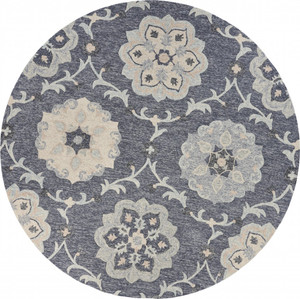 Homeroots Home Decor 7' Round Gray Floral Trellis Area Rug