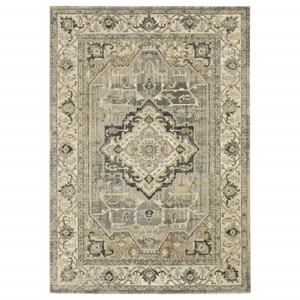 Homeroots Home Decor 8' x 11' Beige and Gray Traditional Medallion Indoor Area Rug