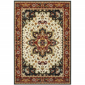 Homeroots Home Decor 5' X 8' Oriental Power Loom Stain Resistant Area Rug, Red and Ivory