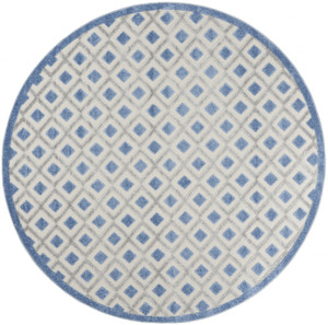 8’ Round Blue and Gray Indoor Outdoor Area Rug - 4512822815053