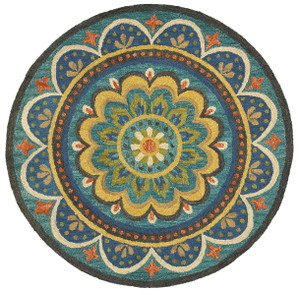 6’ Round Blue Floral Mandala Area Rug - 808230037786