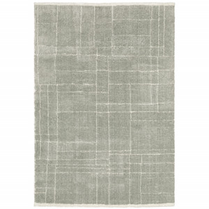 4' X 6' Grey And Ivory Geometric Shag Power Loom Stain Resistant Area Rug Polyester Home Accent