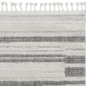 5' x 8' Ivory or Grey Abstract Brushstrokes Indoor Area Rug with Fringe - 4512822918327